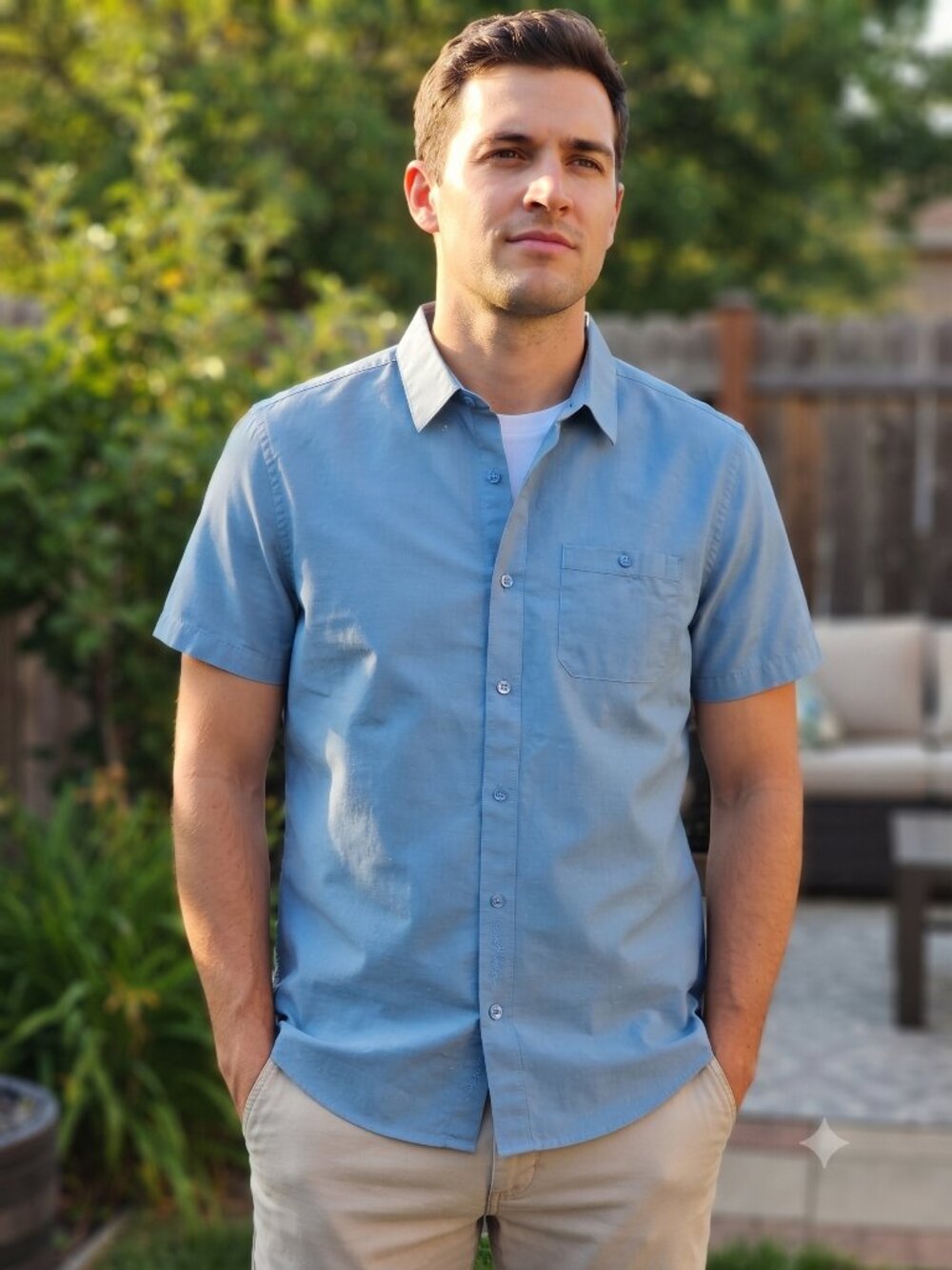 TravisMathew Light Blue Short Sleeve Button Down Shirt Size M
